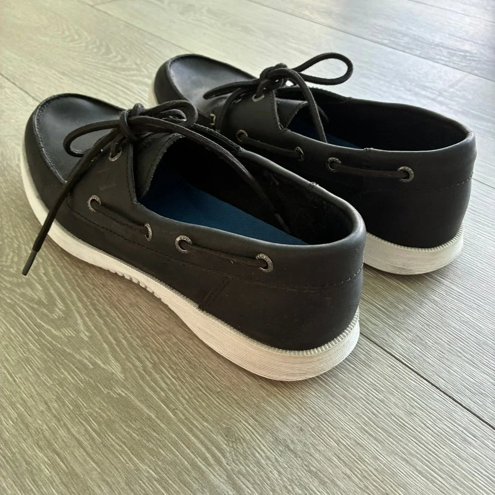 Sperry Top-Sider Mens Black Leather Boat Shoes Memory Foam Loafers 9.5M